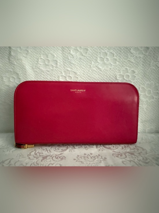 Saint Laurent Handbags - Saint Laurent Pink Leather Zip Wallet with Gold Hardware